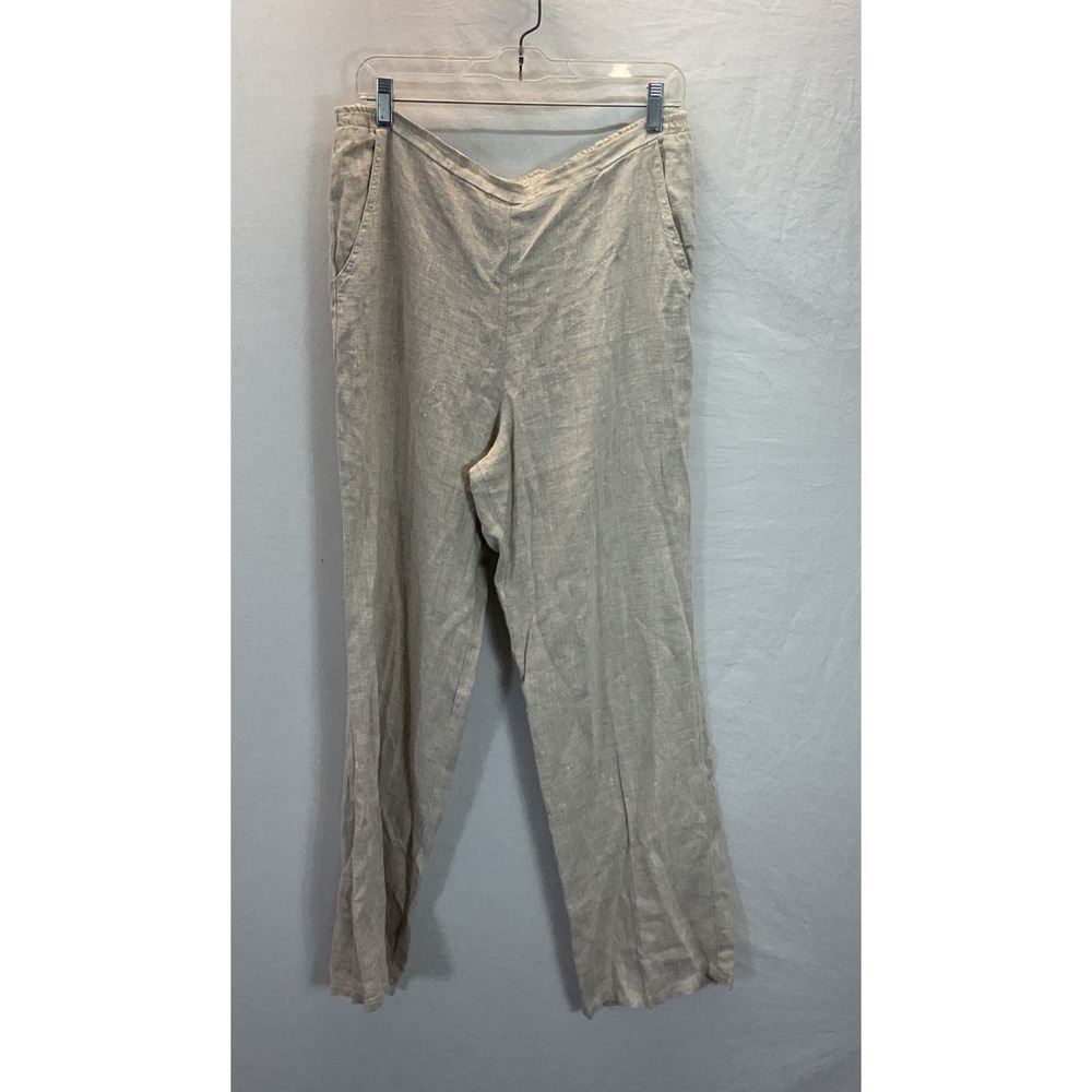 Match Point Pants Straight Leg Linen Pull On Lagenlook Beach Boho M Beige Travel